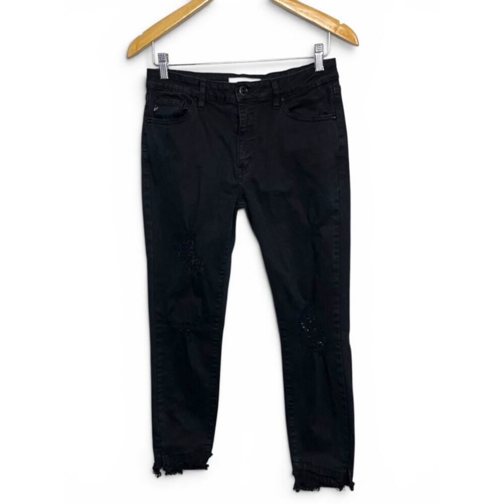 Black distressed Kancan midrise skinny jeans with double raw hem size 29 - Picture 3 of 9